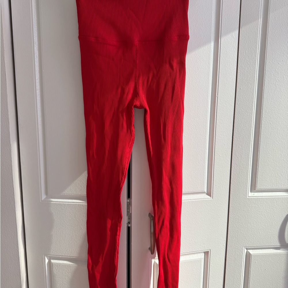 Carbon38 Red Ribbed Active Leggings
